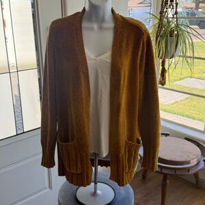 Seven7 Chenille Gold Open Front Cardigan Small